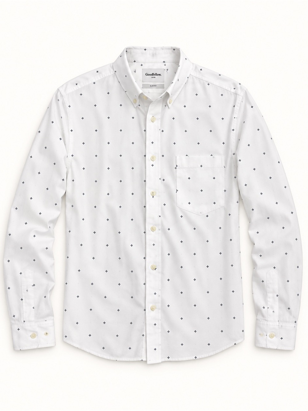Goodfellow & Co Men's White Button-Down Shirt with Navy Micro Print